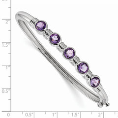 Sterling Silver Rhodium-plated Amethyst Hinged Bangle