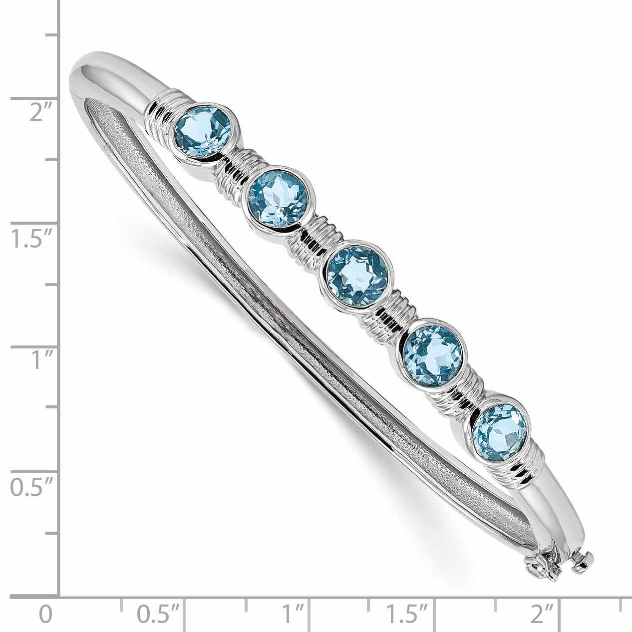 Sterling Silver Rhodium-plated Light Swiss Blue Topaz Hinged Bangle