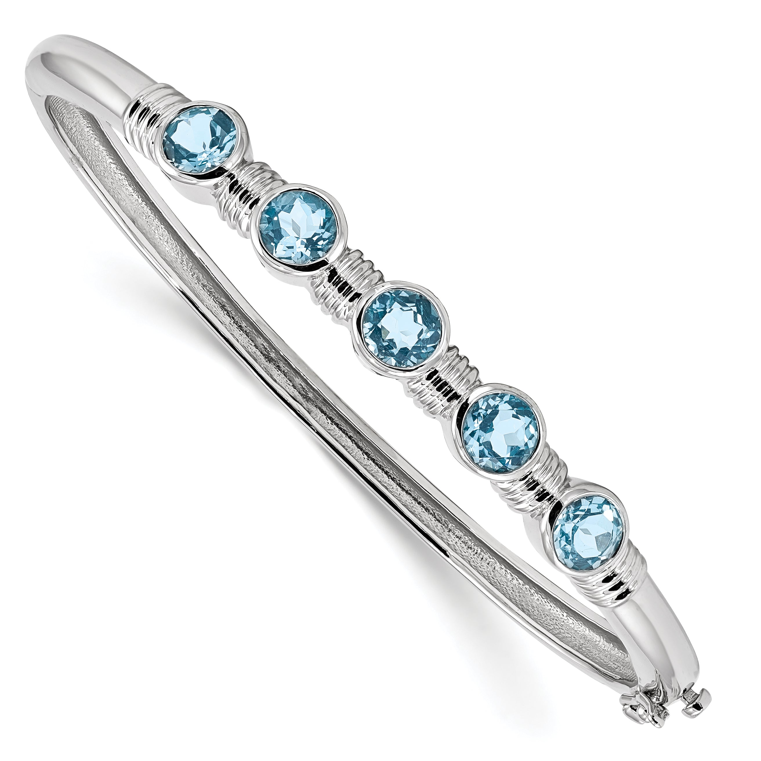 Sterling Silver Rhodium-plated Light Swiss Blue Topaz Hinged Bangle