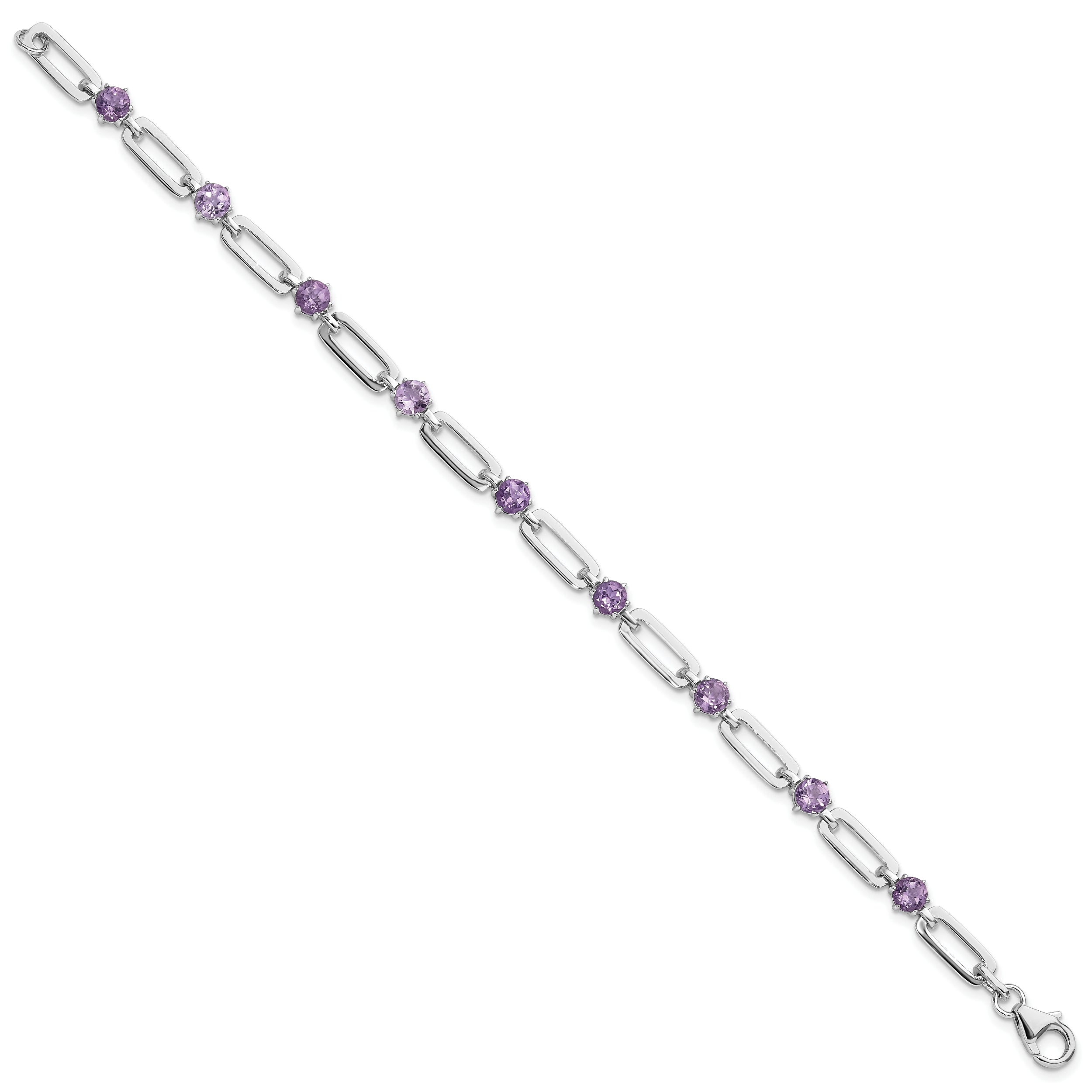 SS Rhod-plated 5mm 3.42AM Amethyst Paperclip Chain Bracelet