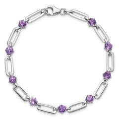 SS Rhod-plated 5mm 3.42AM Amethyst Paperclip Chain Bracelet