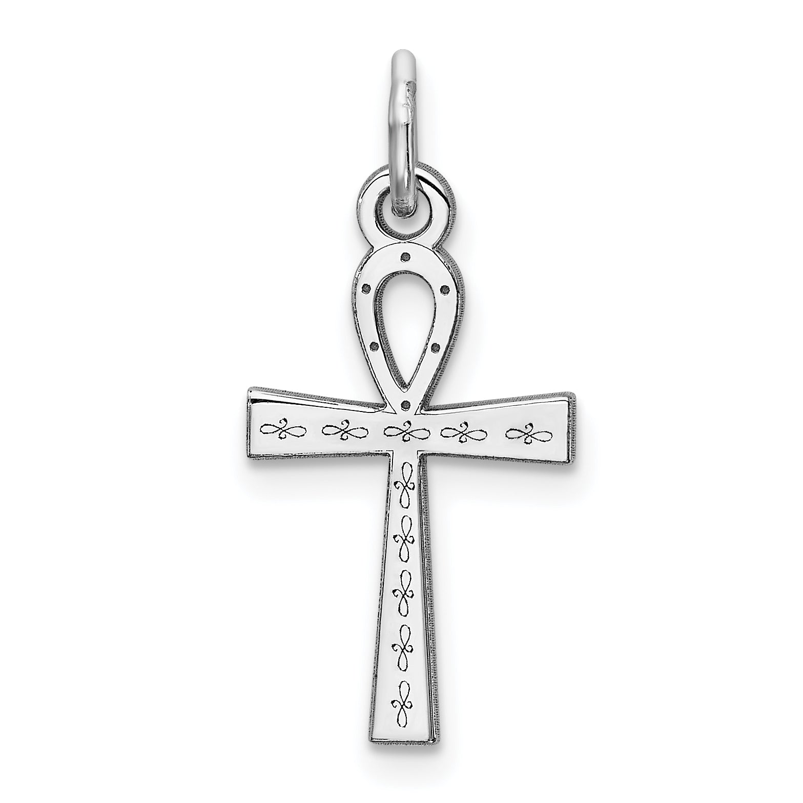 Sterling Silver Rhodium-plated Laser Designed Cross Charm