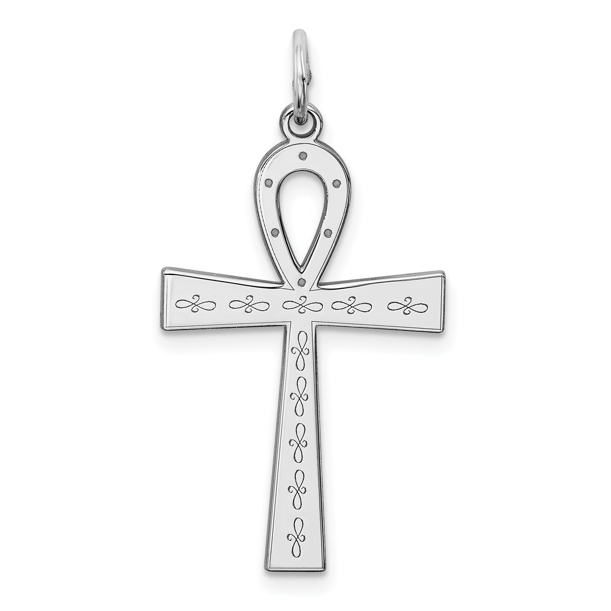 Sterling Silver Rhodium-plated Laser Designed Cross Pendant