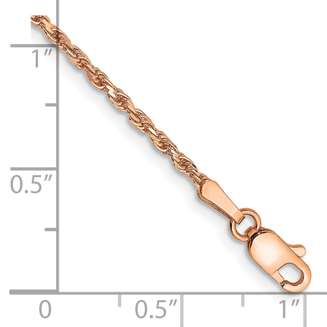 14K Rose Gold 7 inch 1.8mm Diamond-cut Man Made Rope with Lobster Clasp Chain