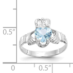 14k White Gold March CZ Birthstone Claddagh Ring