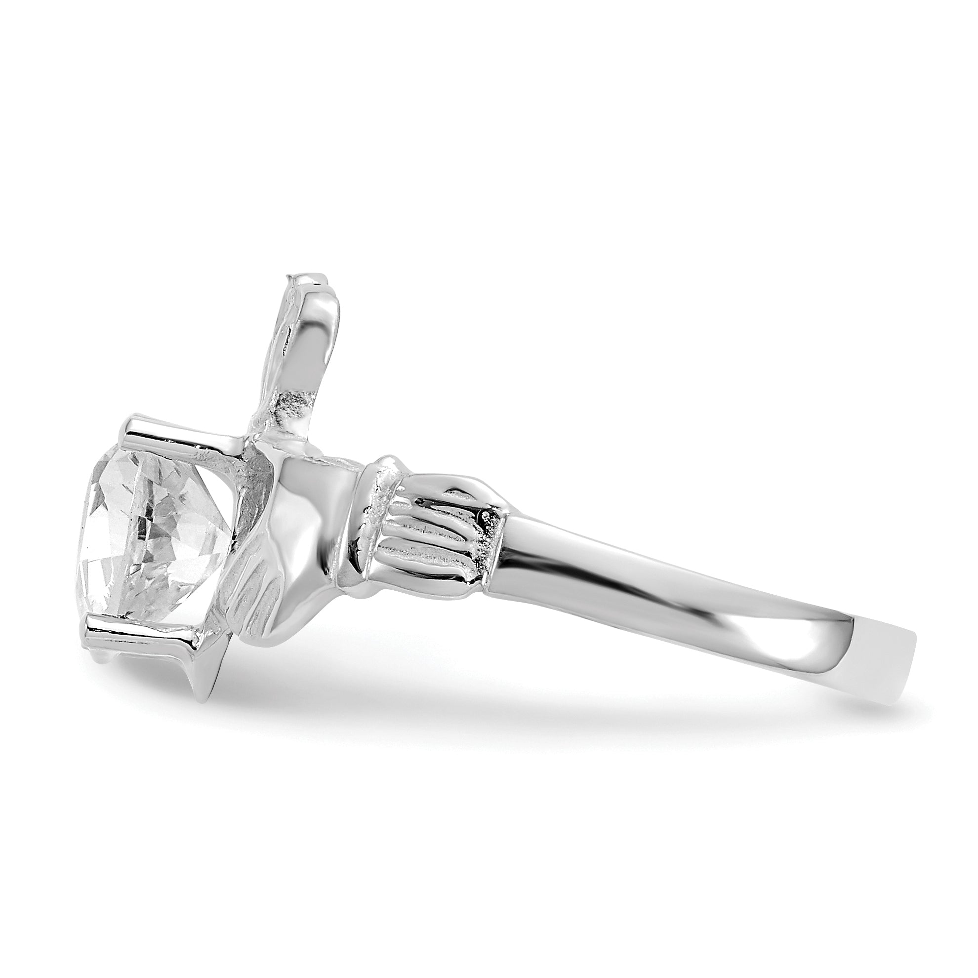 14k White Gold April CZ Birthstone Claddagh Ring