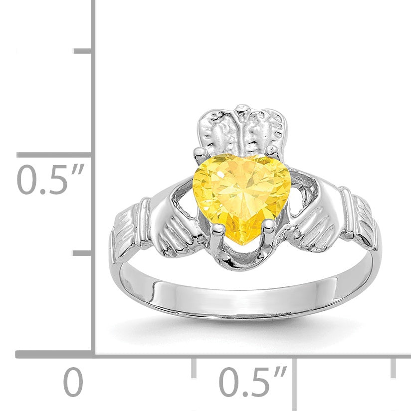 14k White Gold November CZ Birthstone Claddagh Ring