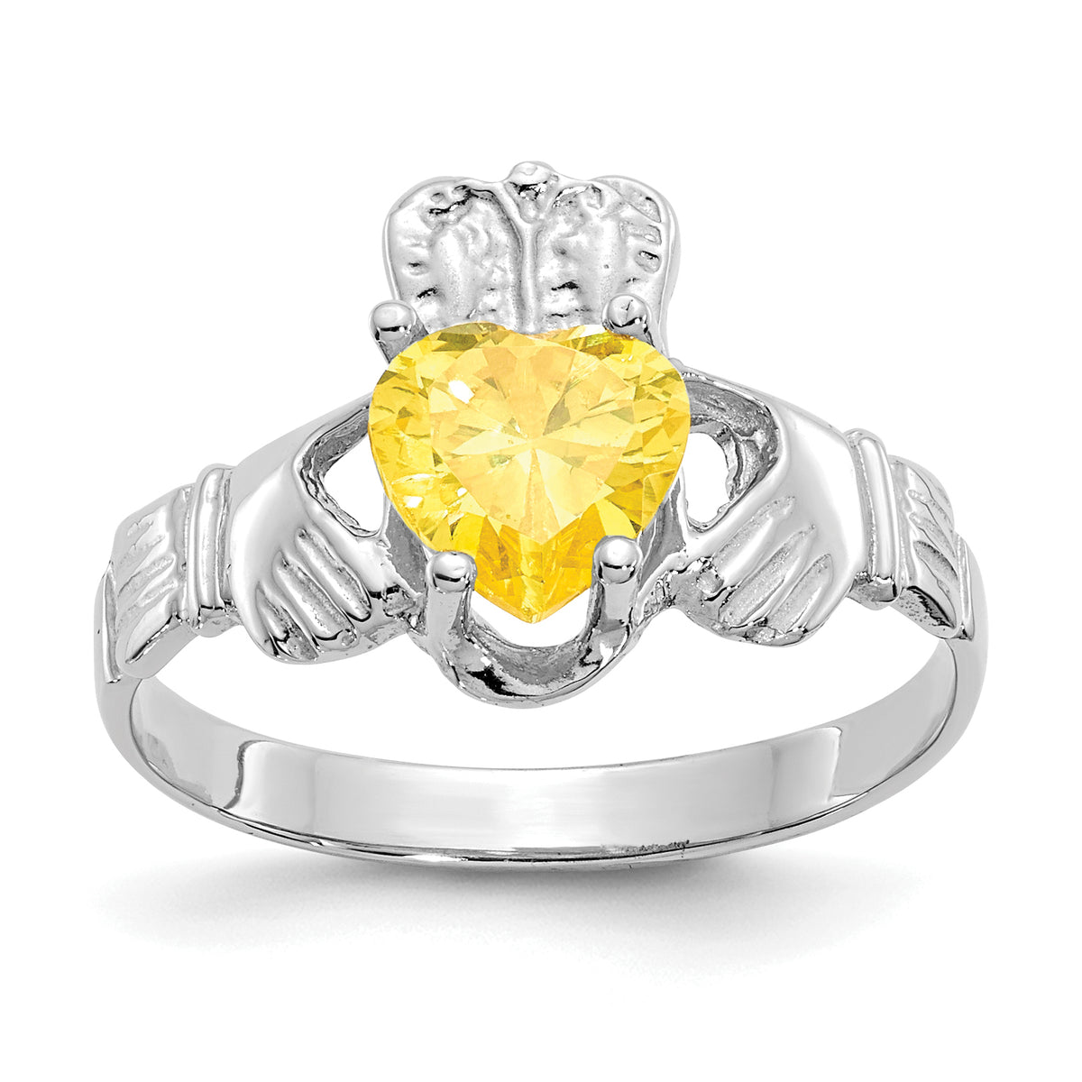 14k White Gold November CZ Birthstone Claddagh Ring