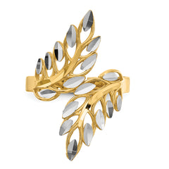 14k With White Rhodium Diamond-cut Leaves Ring