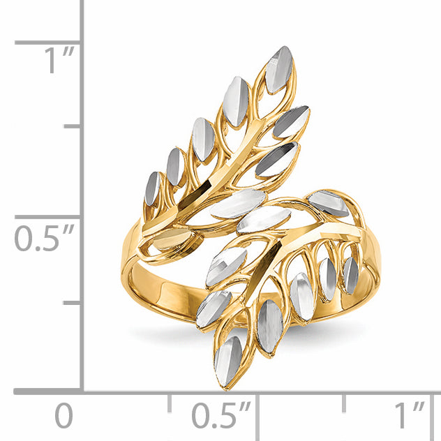 14k With White Rhodium Diamond-cut Leaves Ring