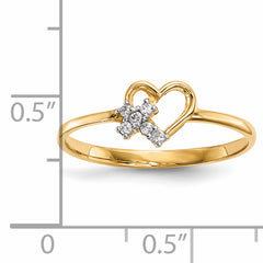 14k Heart WithCZ Cross Ring