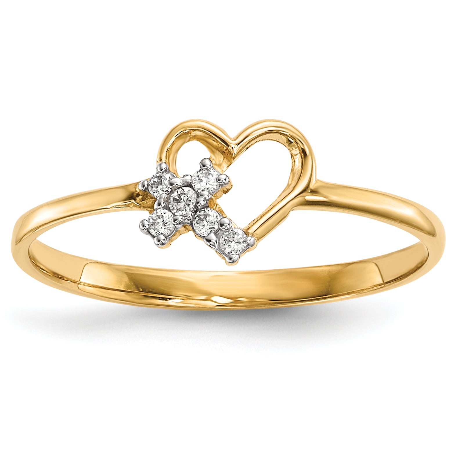 14k Heart WithCZ Cross Ring