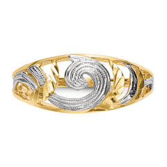 14k WithWhite Rhodium Polished & D/C Swirls Ring