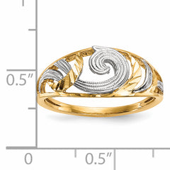 14k WithWhite Rhodium Polished & D/C Swirls Ring