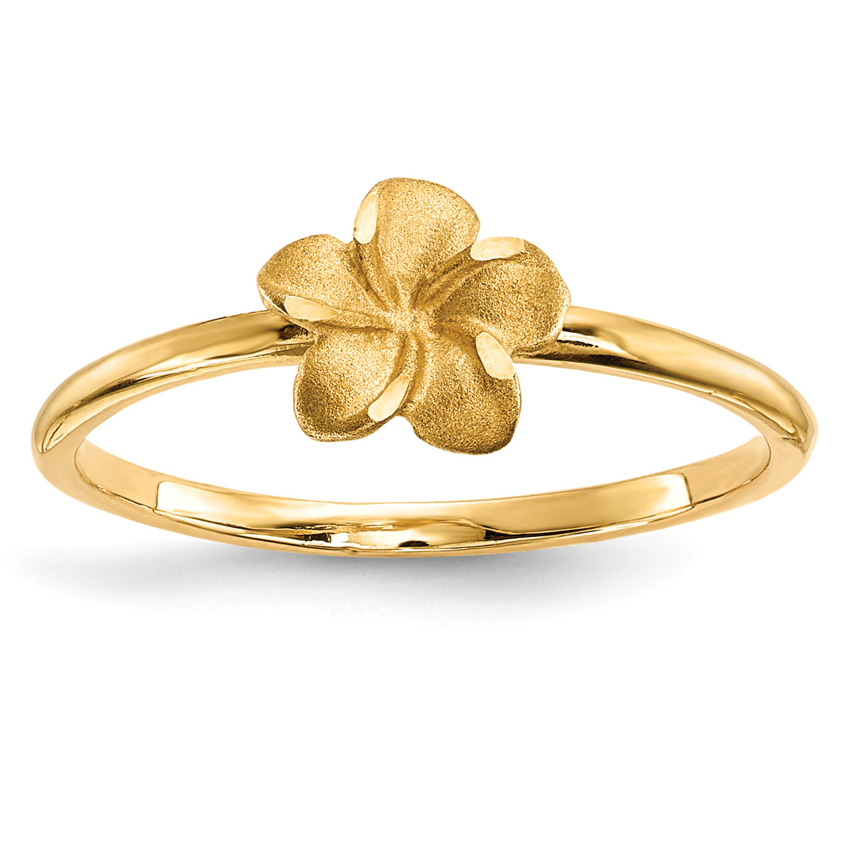 14k Satin & Diamond-cut Plumeria Ring