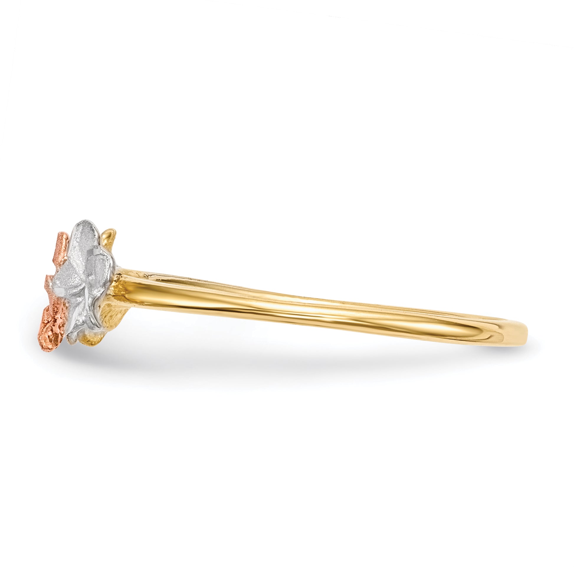 14k Two-tone WithWhite Rhodium Polished and Satin 3 Flower Ring