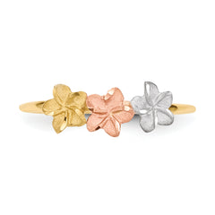 14k Two-tone WithWhite Rhodium Polished and Satin 3 Flower Ring