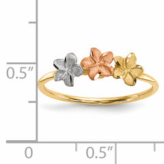 14k Two-tone WithWhite Rhodium Polished and Satin 3 Flower Ring