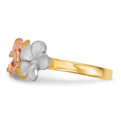 14k Two-tone WithWhite Rhodium Satin D/C 3-Plumerias Ring