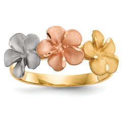 14k Two-tone WithWhite Rhodium Satin D/C 3-Plumerias Ring