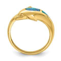 14K Lab Created Opal Dolphin Ring