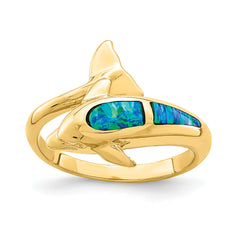 14K Lab Created Opal Dolphin Ring