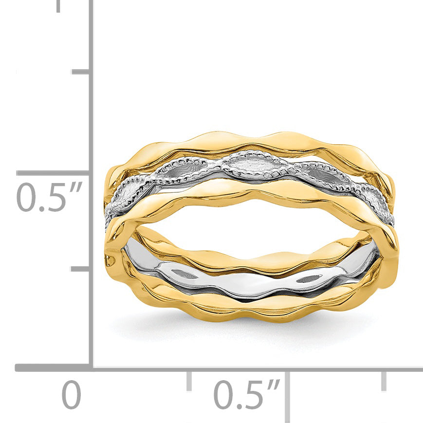 14K Yellow & White Gold Set of 3 Stackable Rings