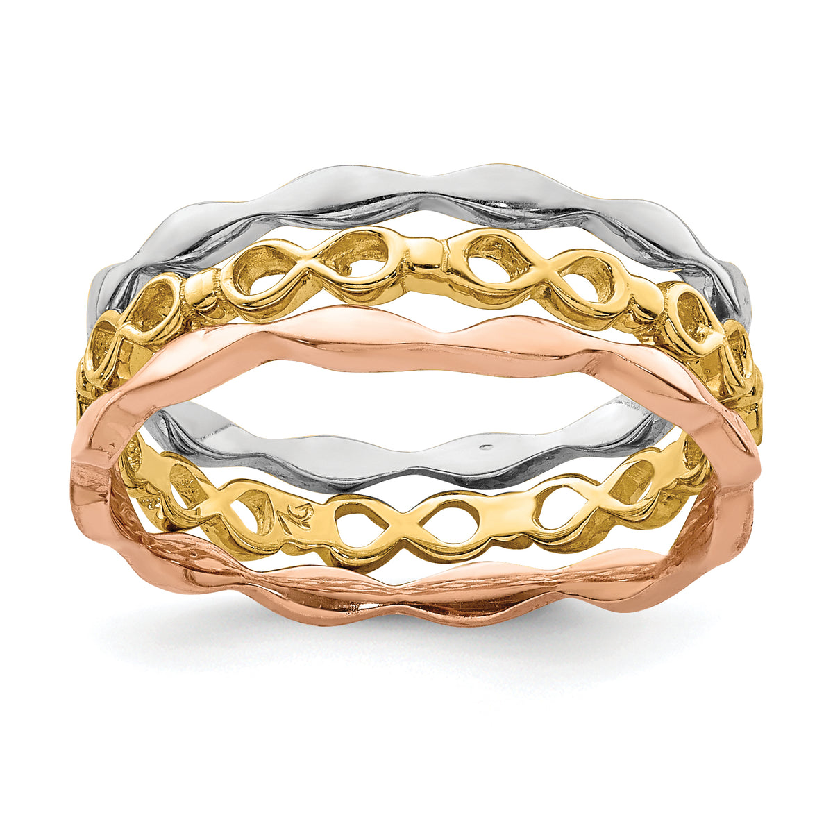 14K Yellow, White & Rose Gold Set of 3 Stackable Rings