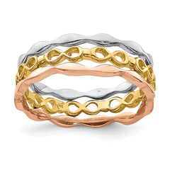 14K Yellow, White & Rose Gold Set of 3 Stackable Rings