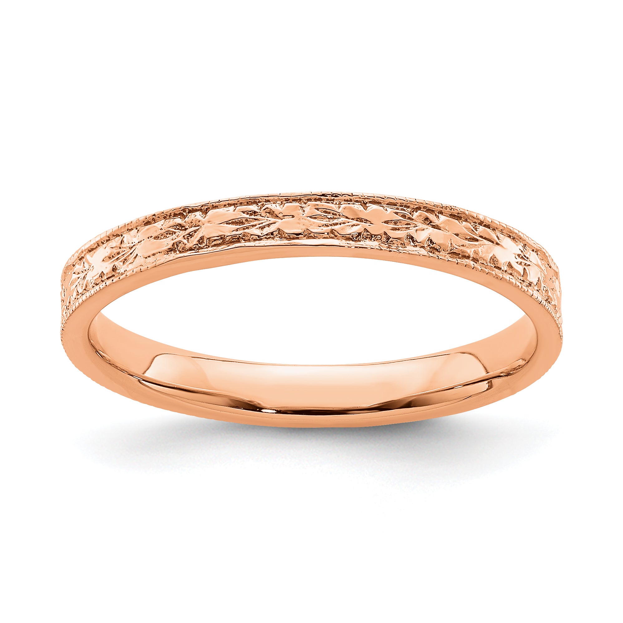 14K Rose Polished Floral Band