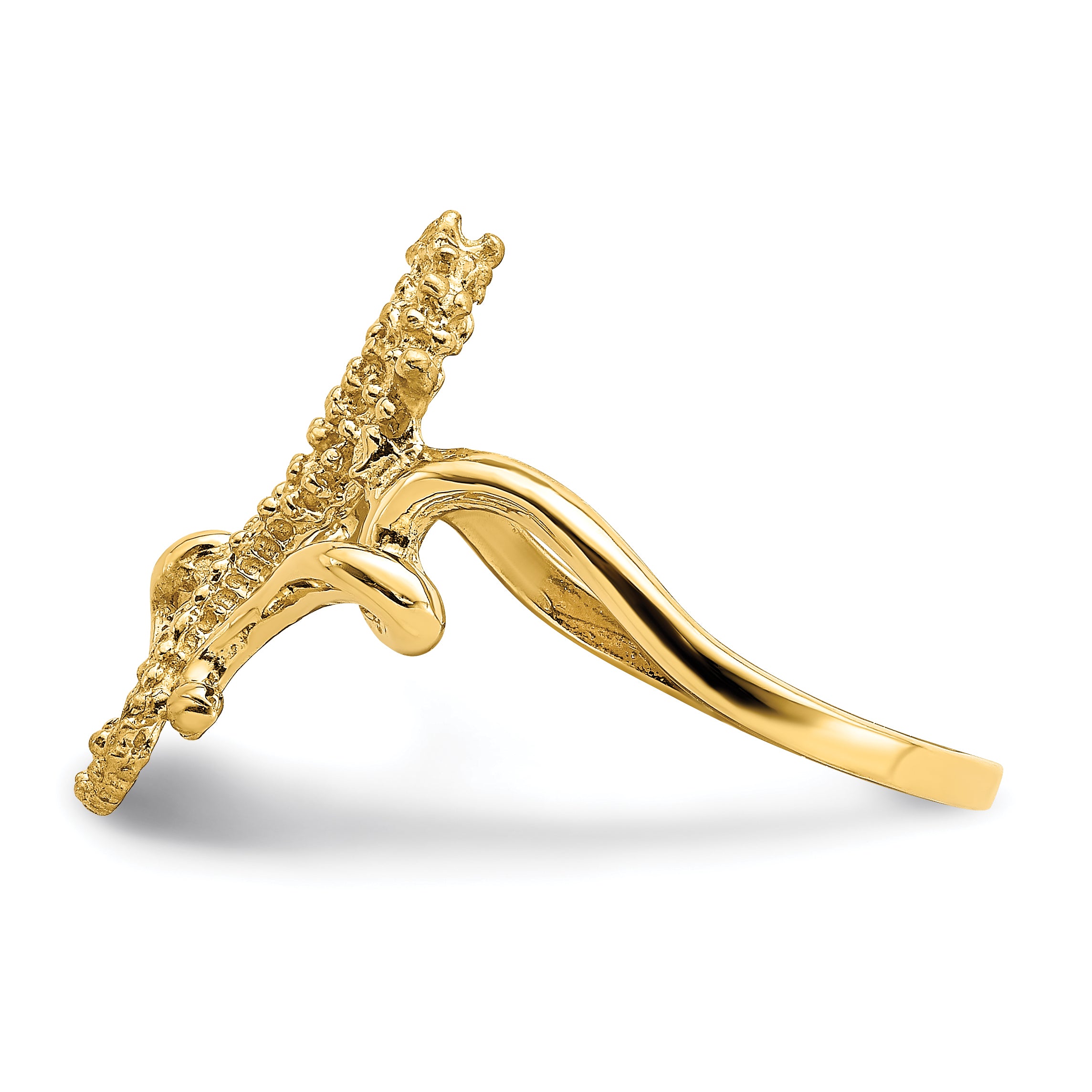 14K Polished / Textured / 2-D Seahorse Ring (Size 7)