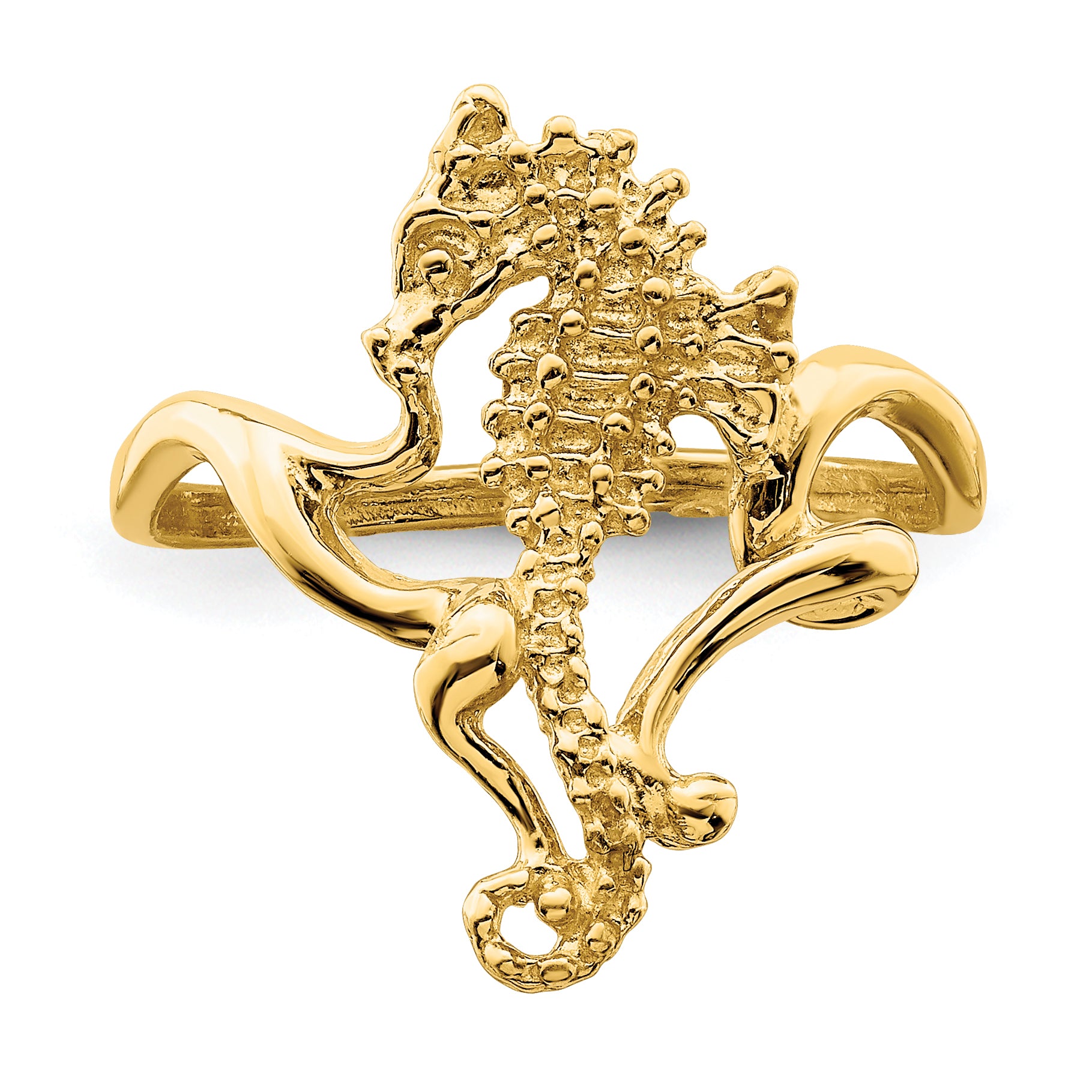 14K Polished / Textured / 2-D Seahorse Ring (Size 7)