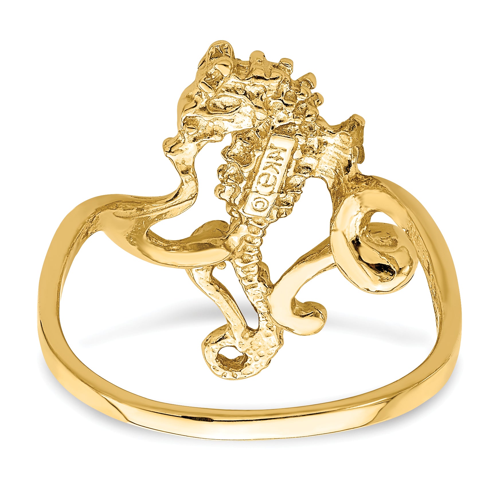 14K Polished / Textured / 2-D Seahorse Ring (Size 7)