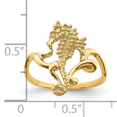 14K Polished / Textured / 2-D Seahorse Ring (Size 7)