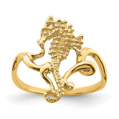 14K Polished / Textured / 2-D Seahorse Ring (Size 7)