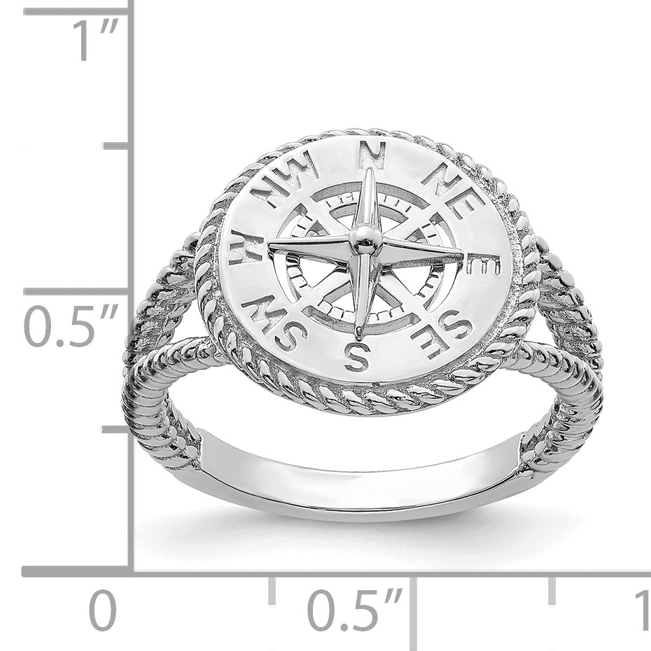 14K White Gold Nautical Compass Rope Ring