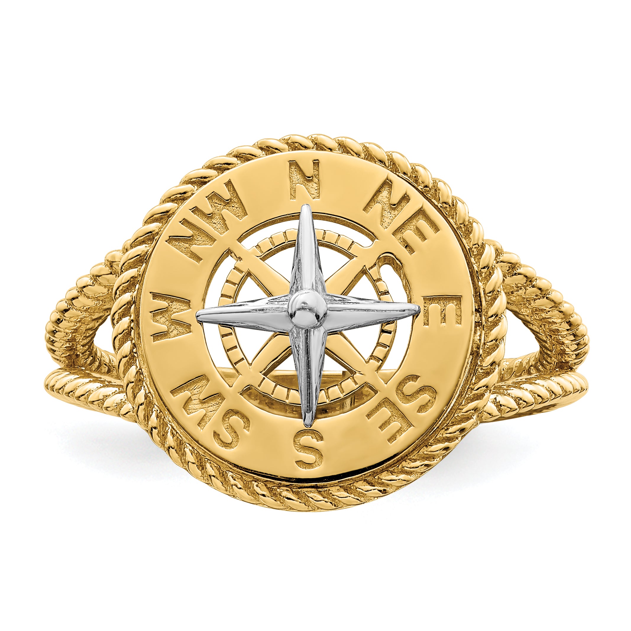 14k Two-tone Mini Nautical Compass Rope Ring