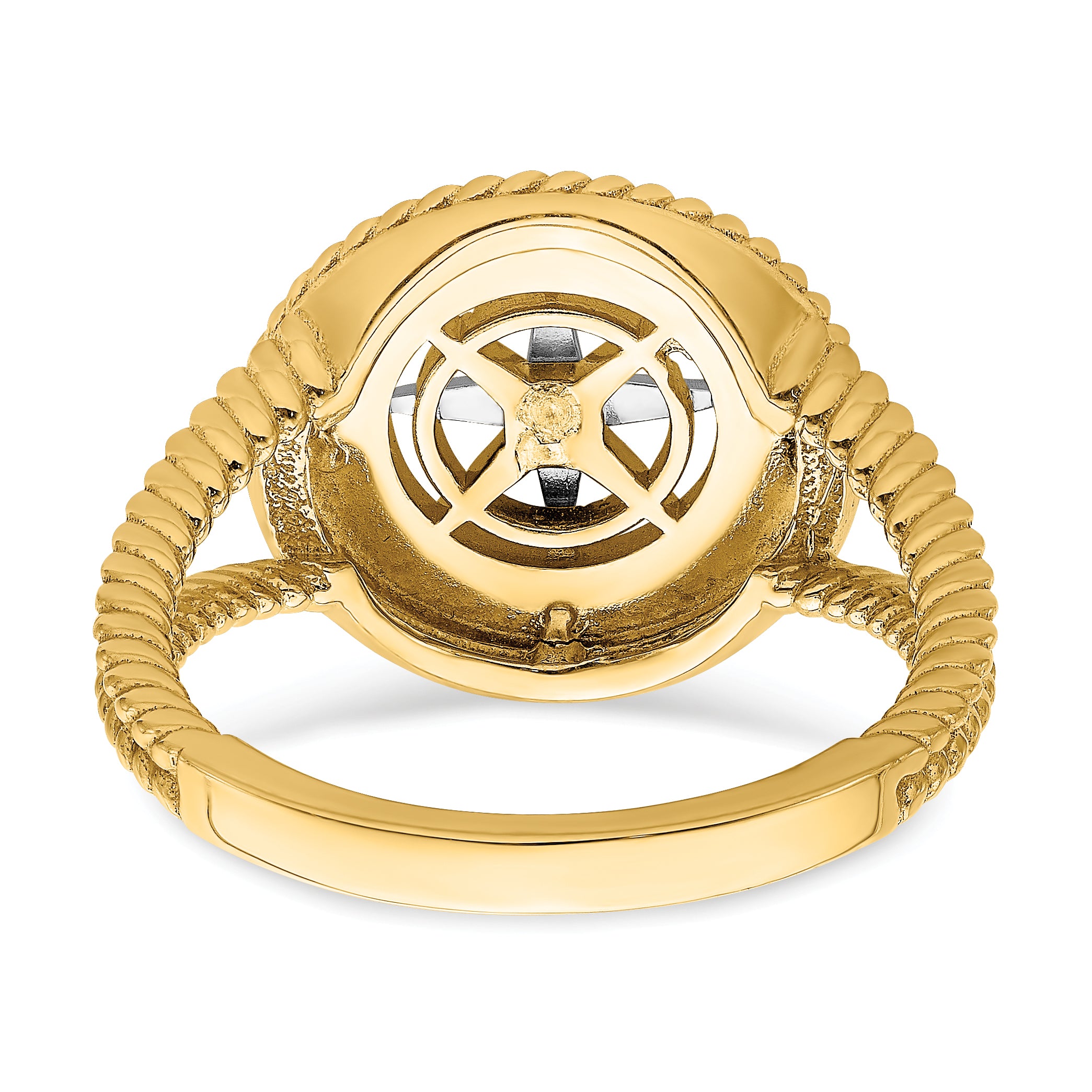 14k Two-tone Mini Nautical Compass Rope Ring