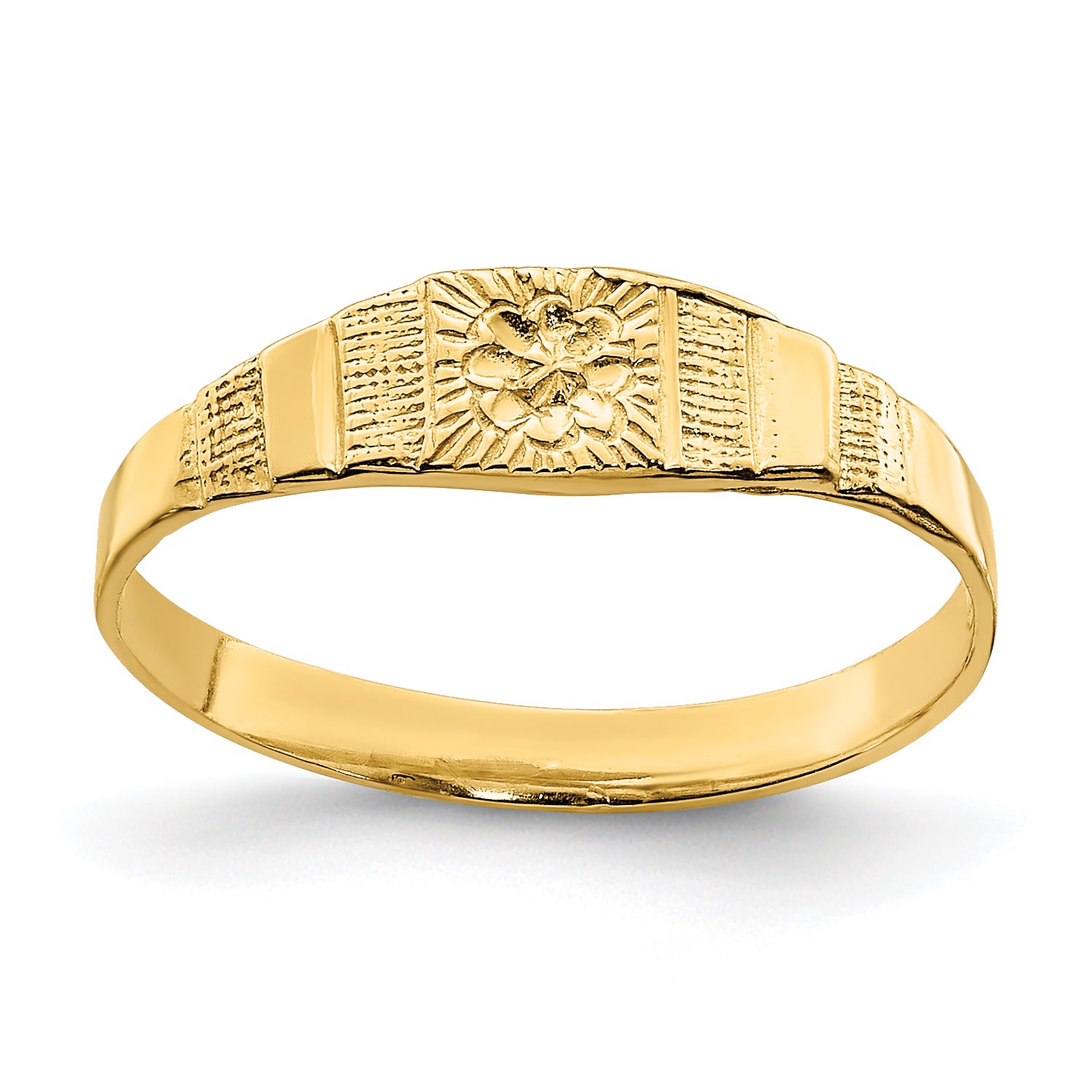 14k Flower Center Engraved Baby Band