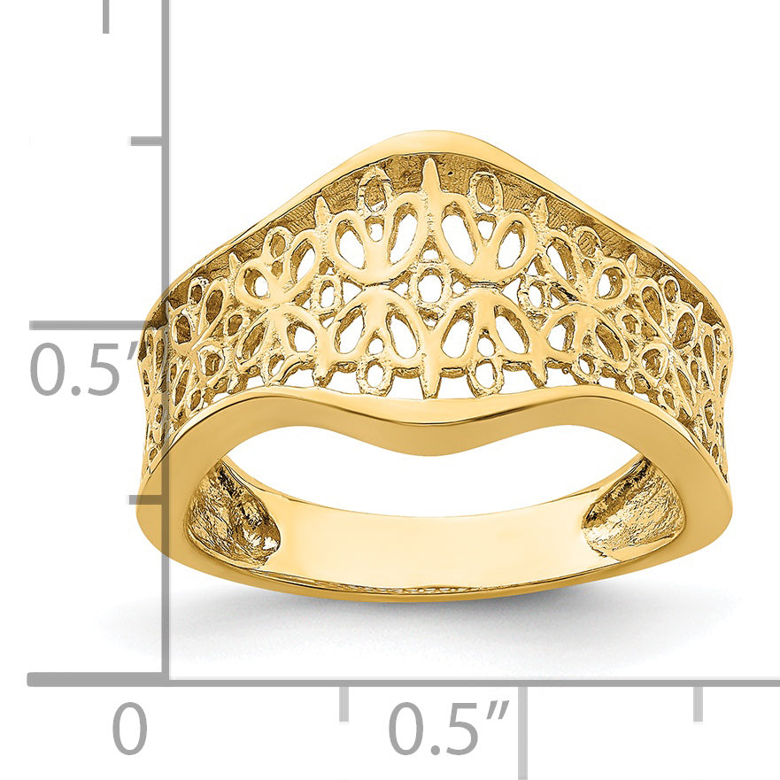 14k Cut-Out Pattern Scalloped Edge Ring