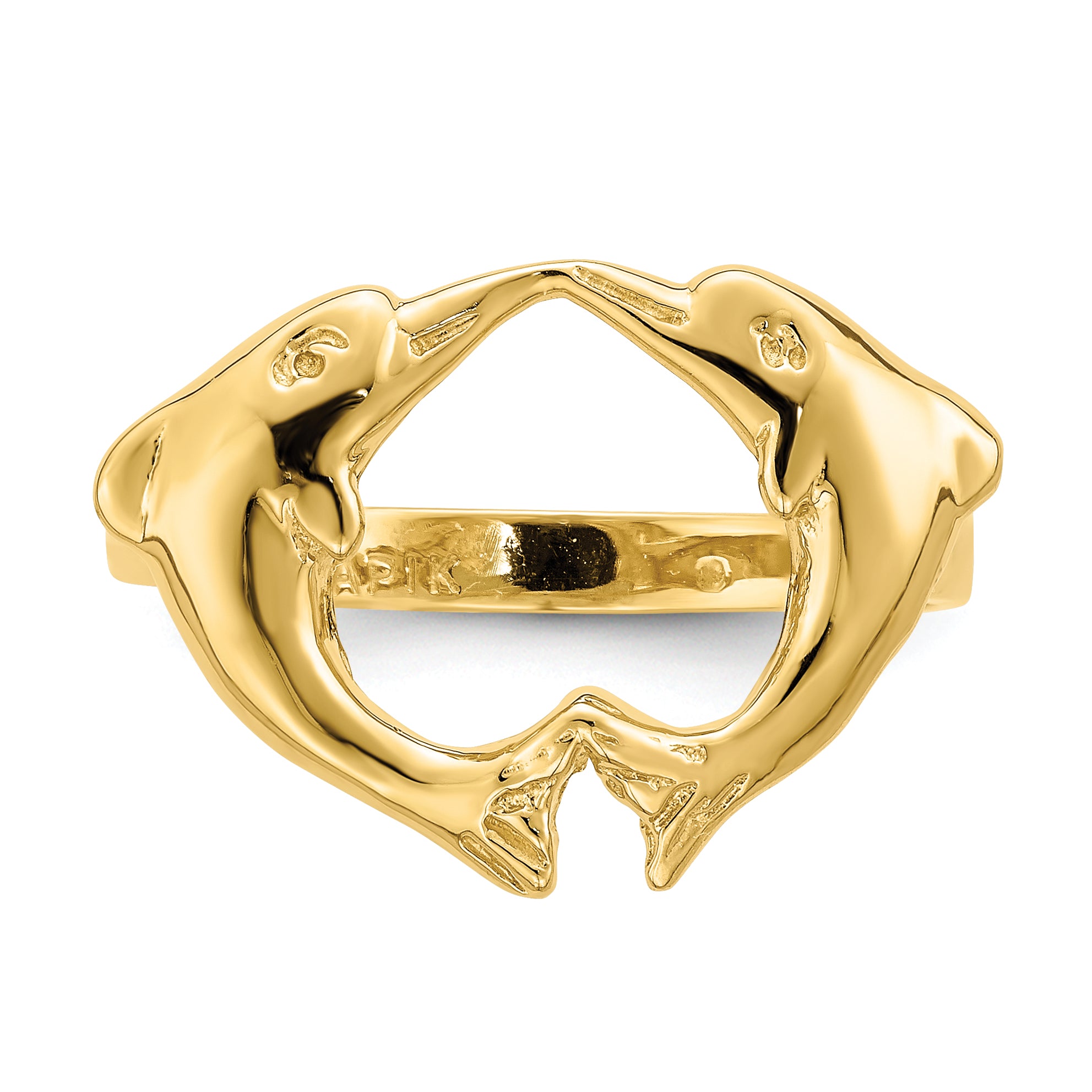 14k Polished Dolphins Heart Ring