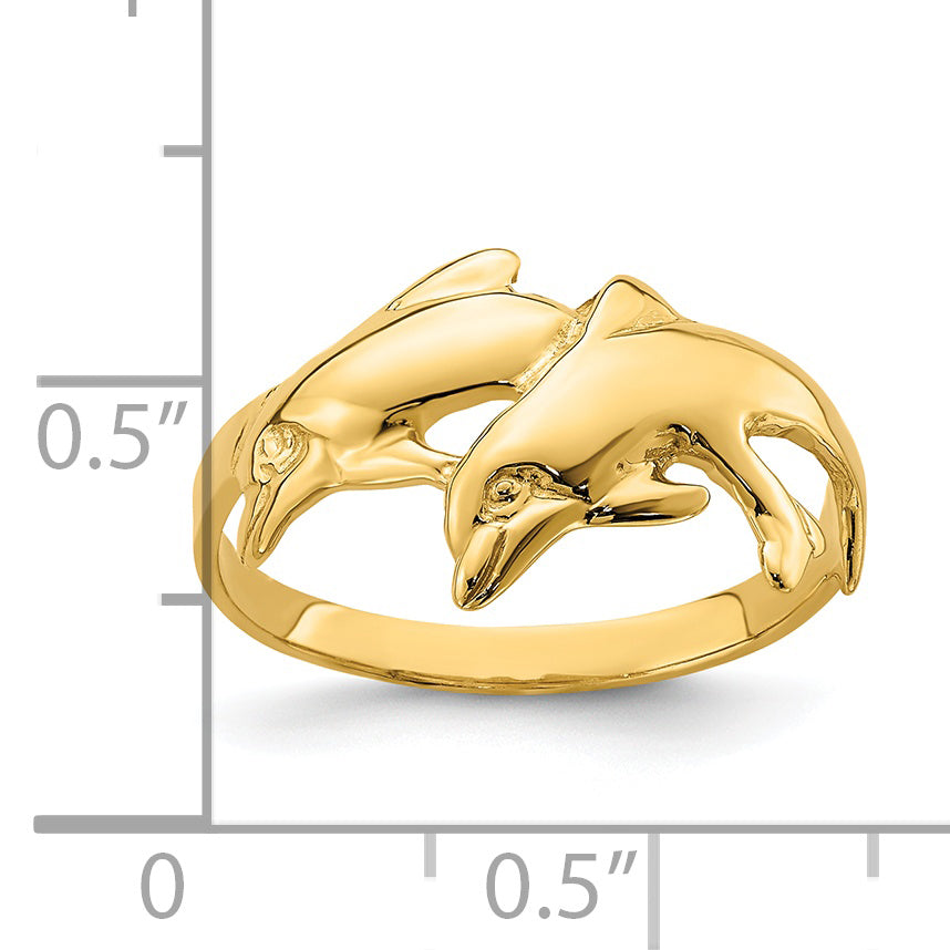 14k Polished Double Dolphin Ring