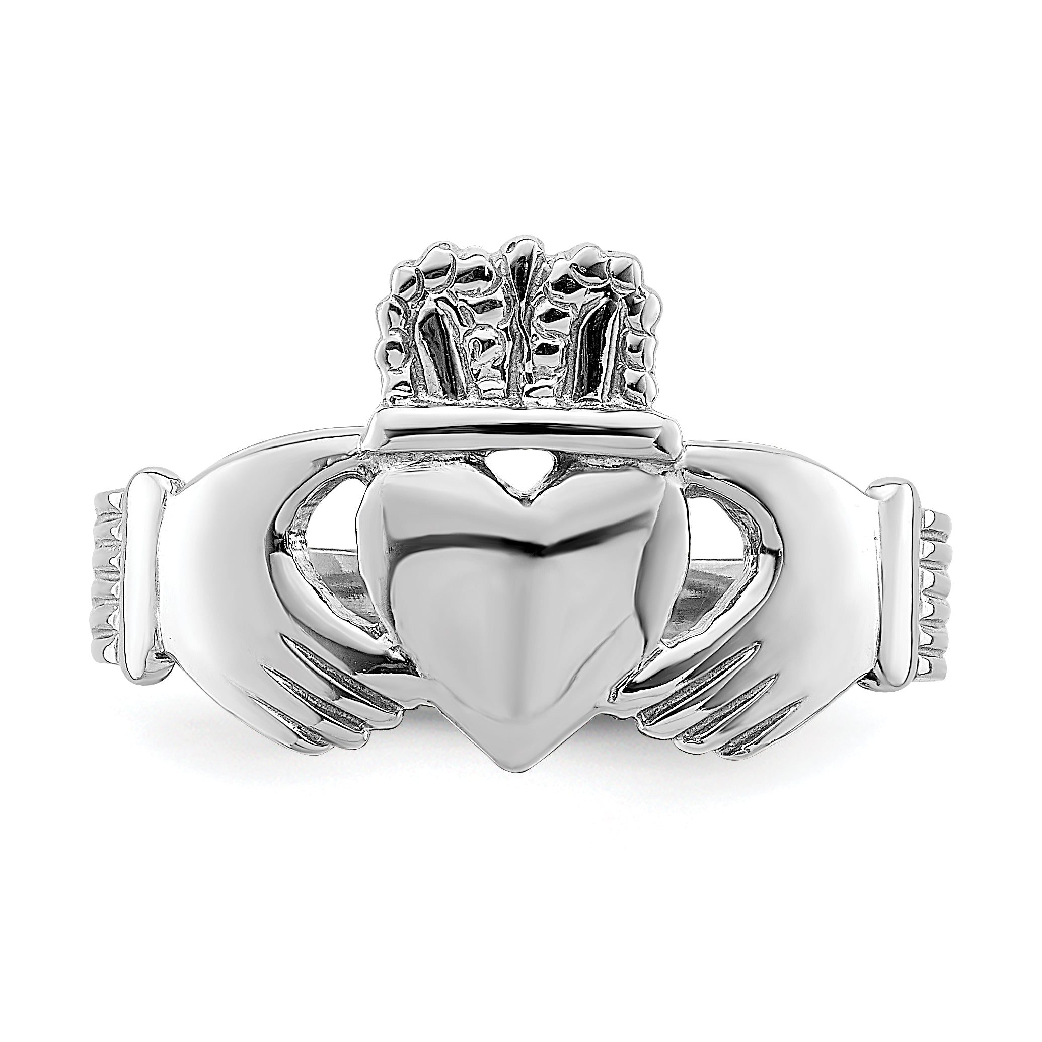 14k White Gold Polished Claddagh Ring