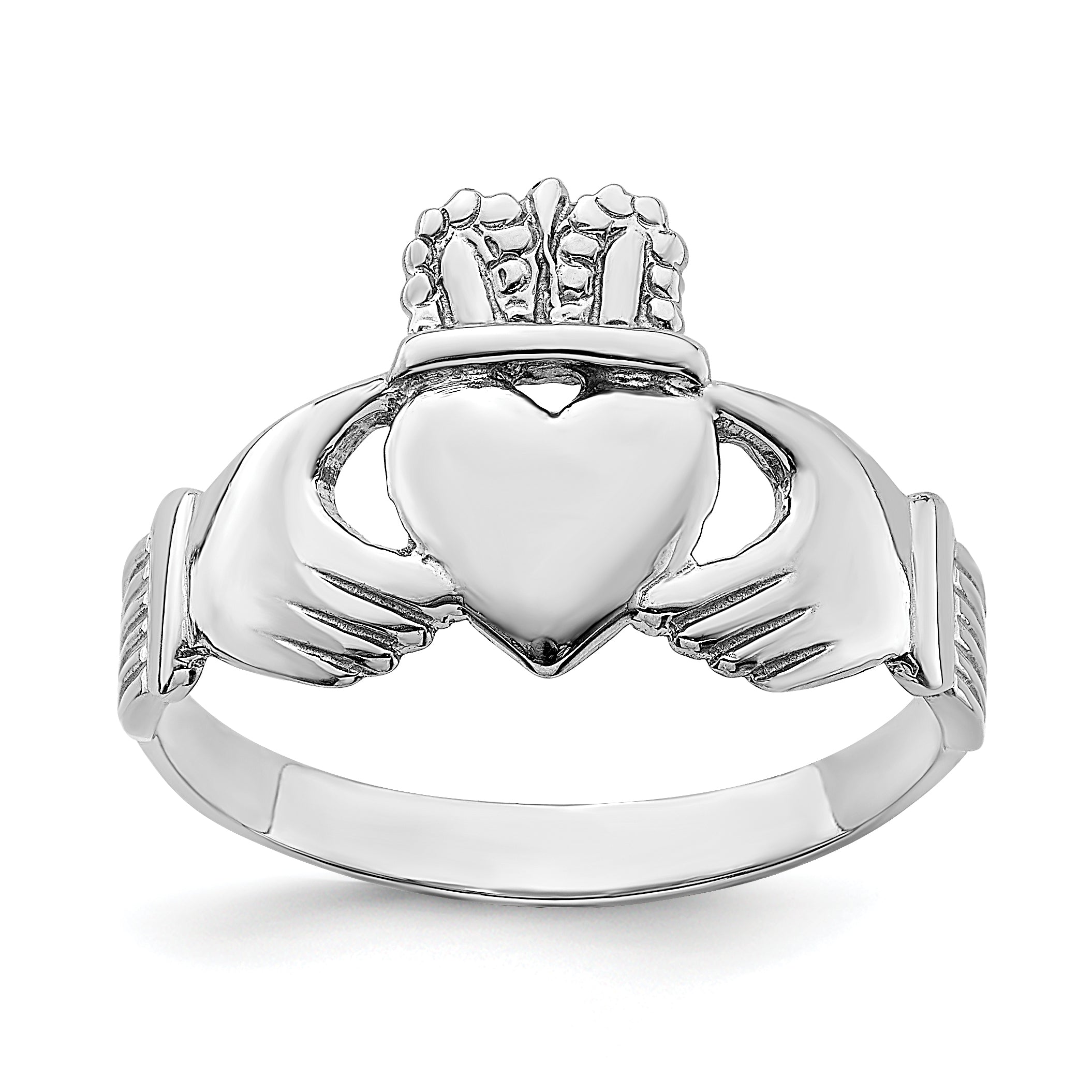 14k White Gold Polished Claddagh Ring