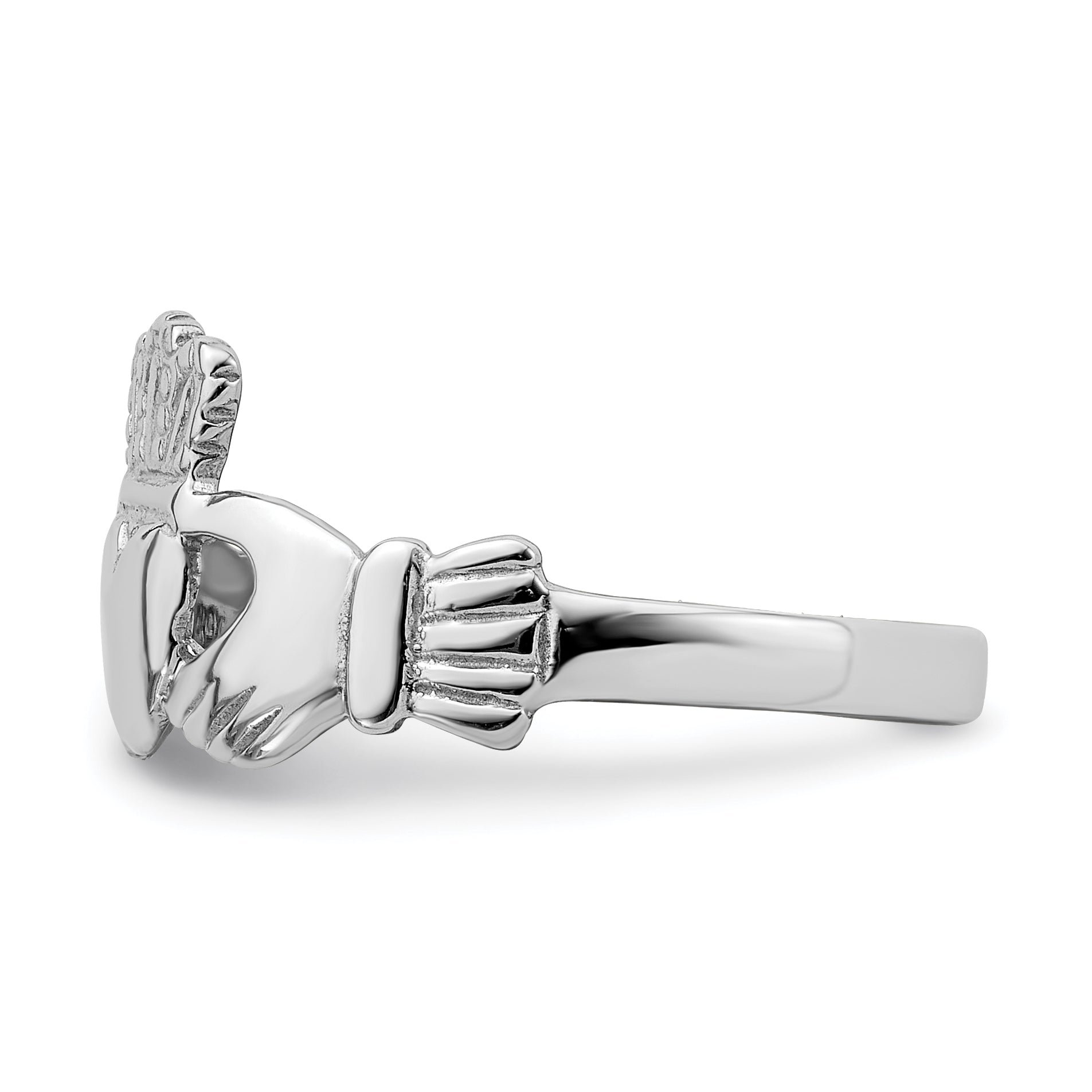 14k White Gold Polished Claddagh Ring