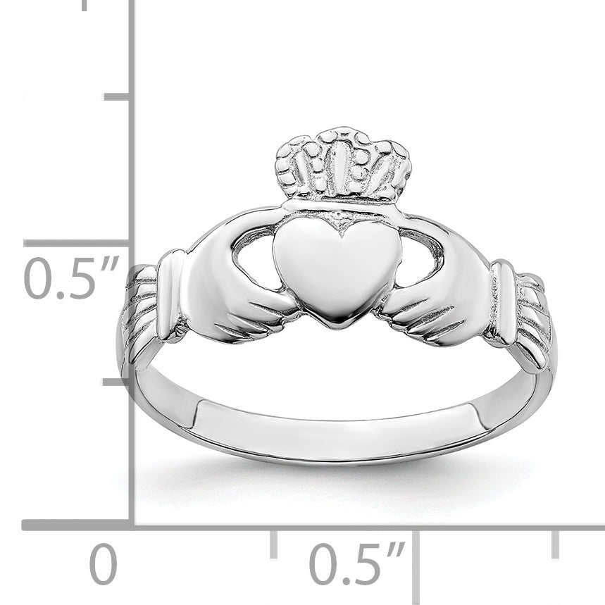 14k White Gold Polished Claddagh Ring