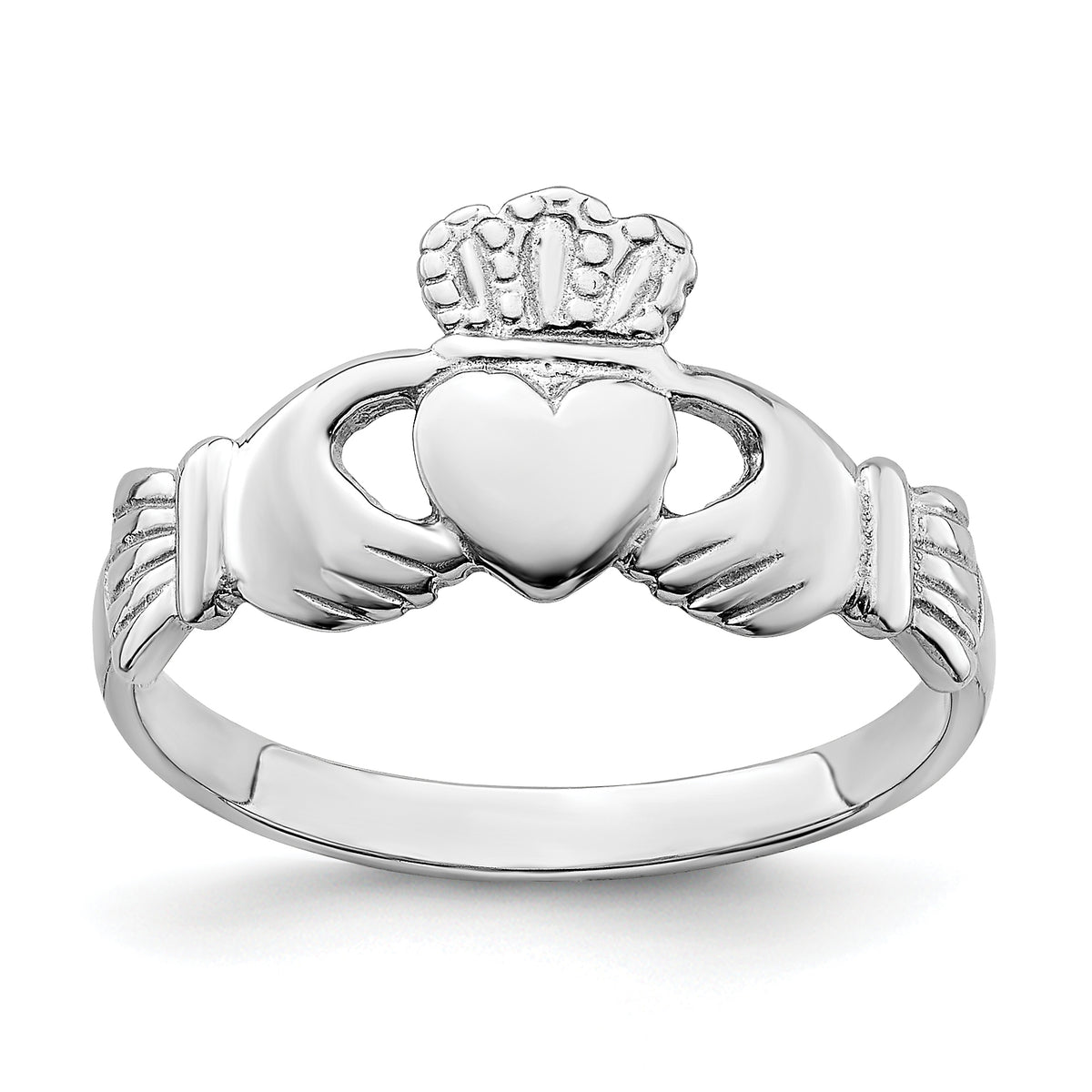 14k White Gold Polished Claddagh Ring