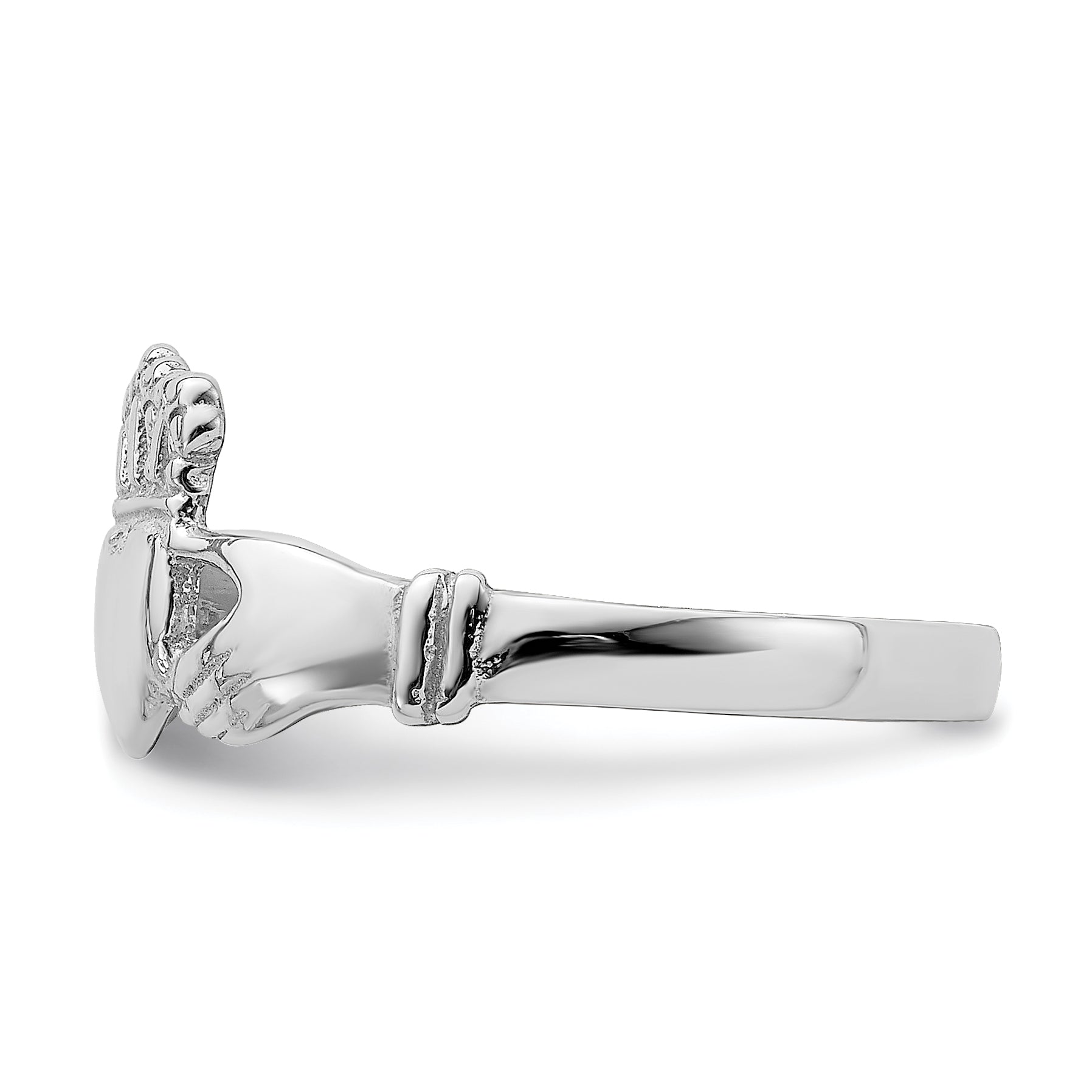 14k White Gold Polished Claddagh Ring