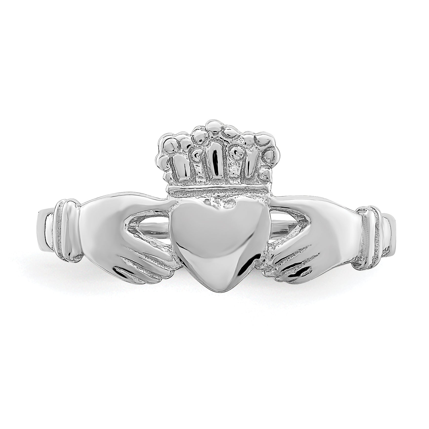 14k White Gold Polished Claddagh Ring