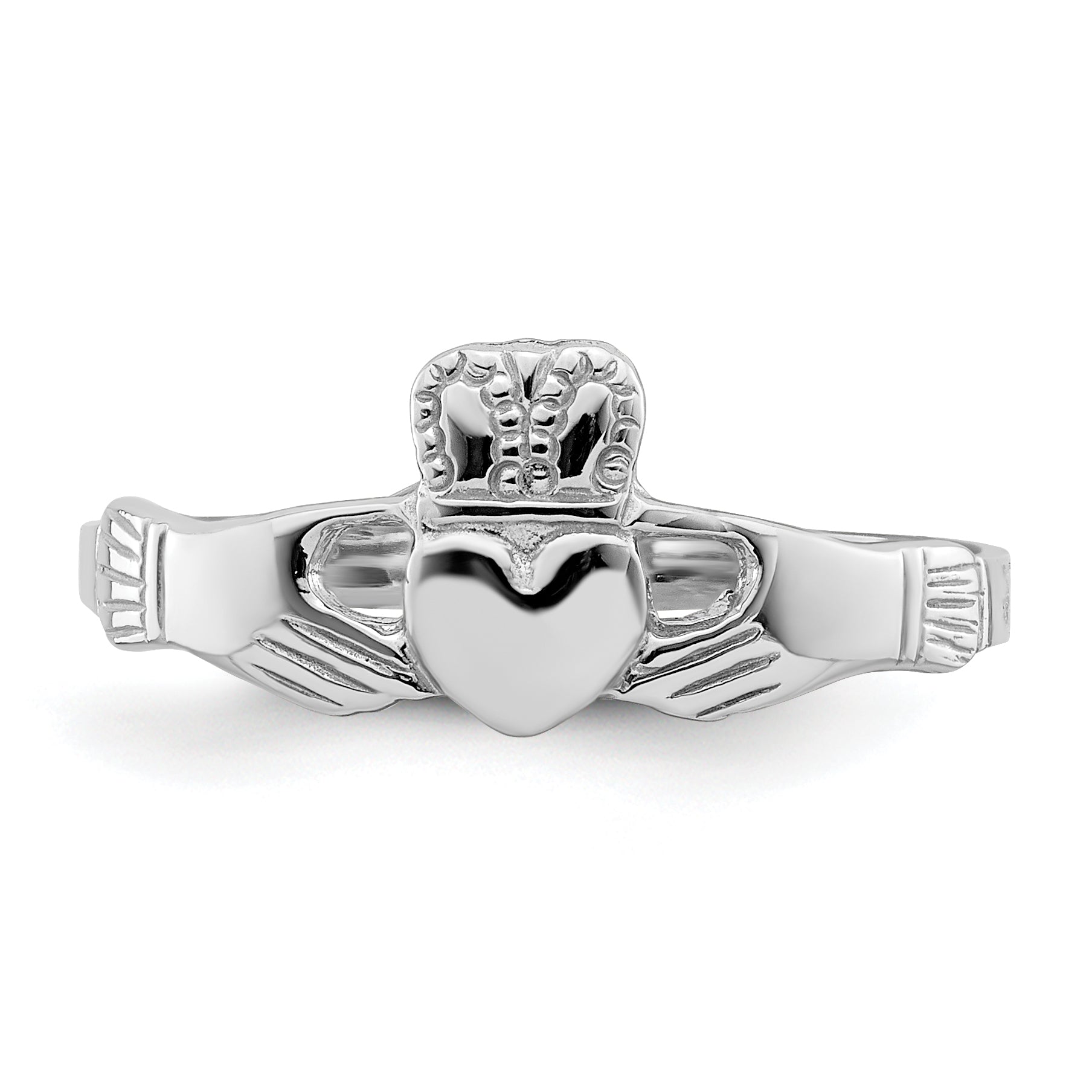 14k White Gold Polished Claddagh Ring